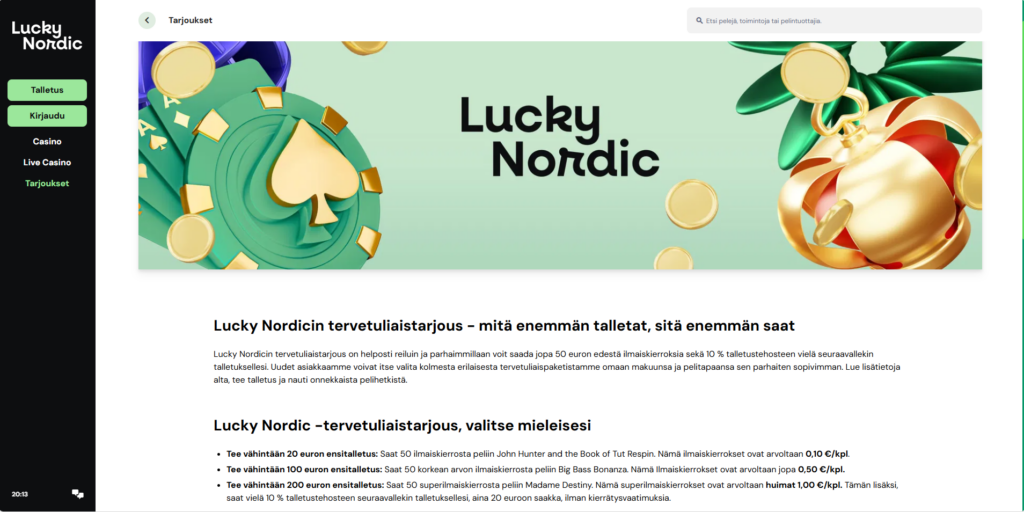 Lucky nordic käteiskierroksia